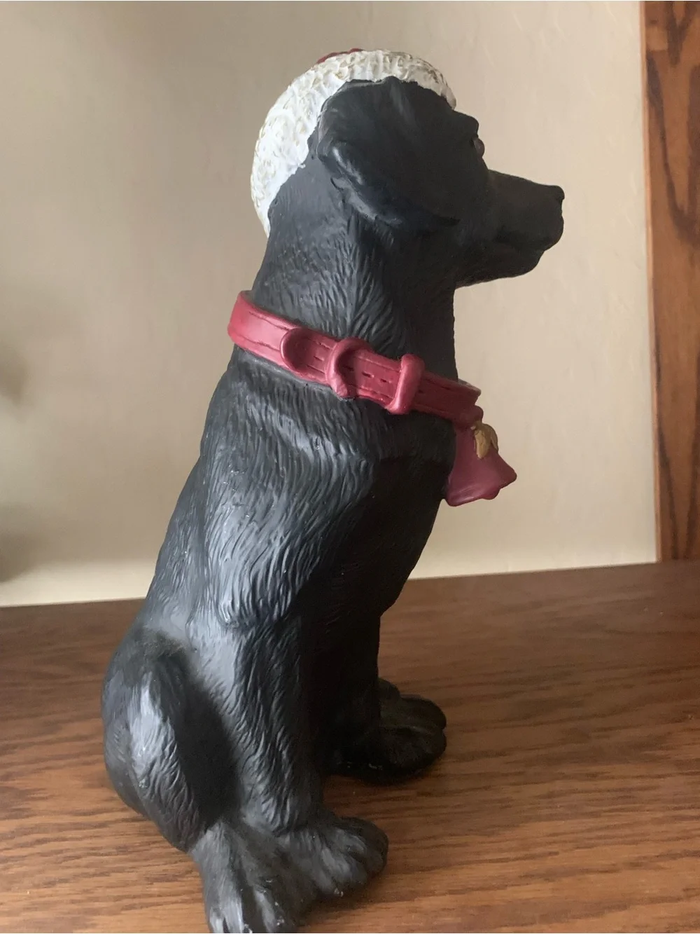 Black Labrador Figurine with Red Holiday Hat - Decorative Pet Decor